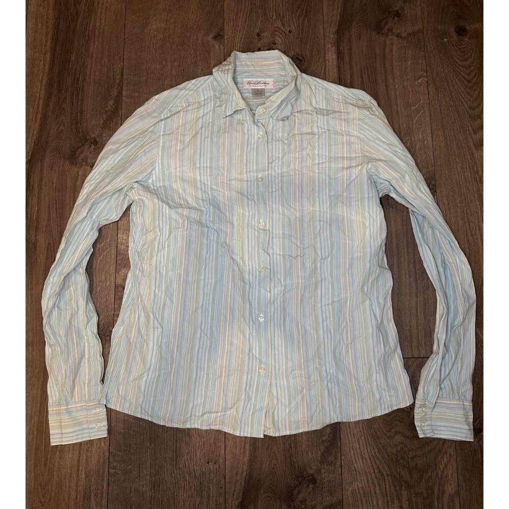 Brooks Brothers Wrinkle Free Shirt Womens Medium Blue Cotton Stretch Button Up